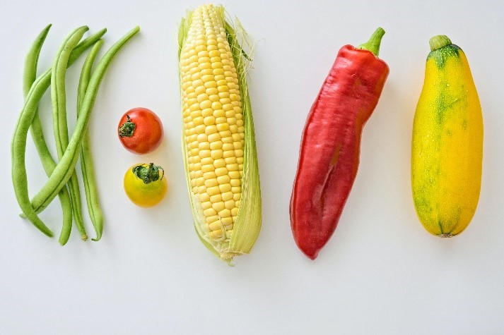 Five different vegetables on a white background.